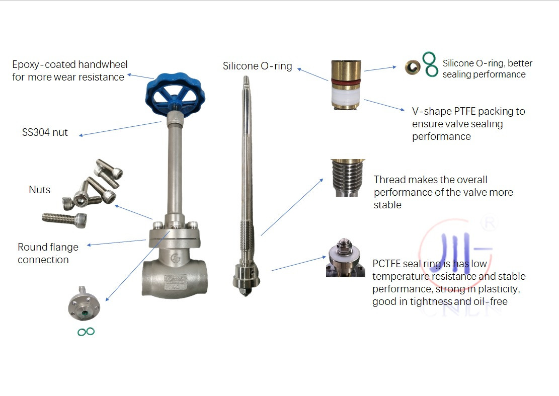 DN15 25 40 PN40 Cryogenic Globe Valve Blue Handwheel cho LNG LOX LIN LAR LCO2 Tank